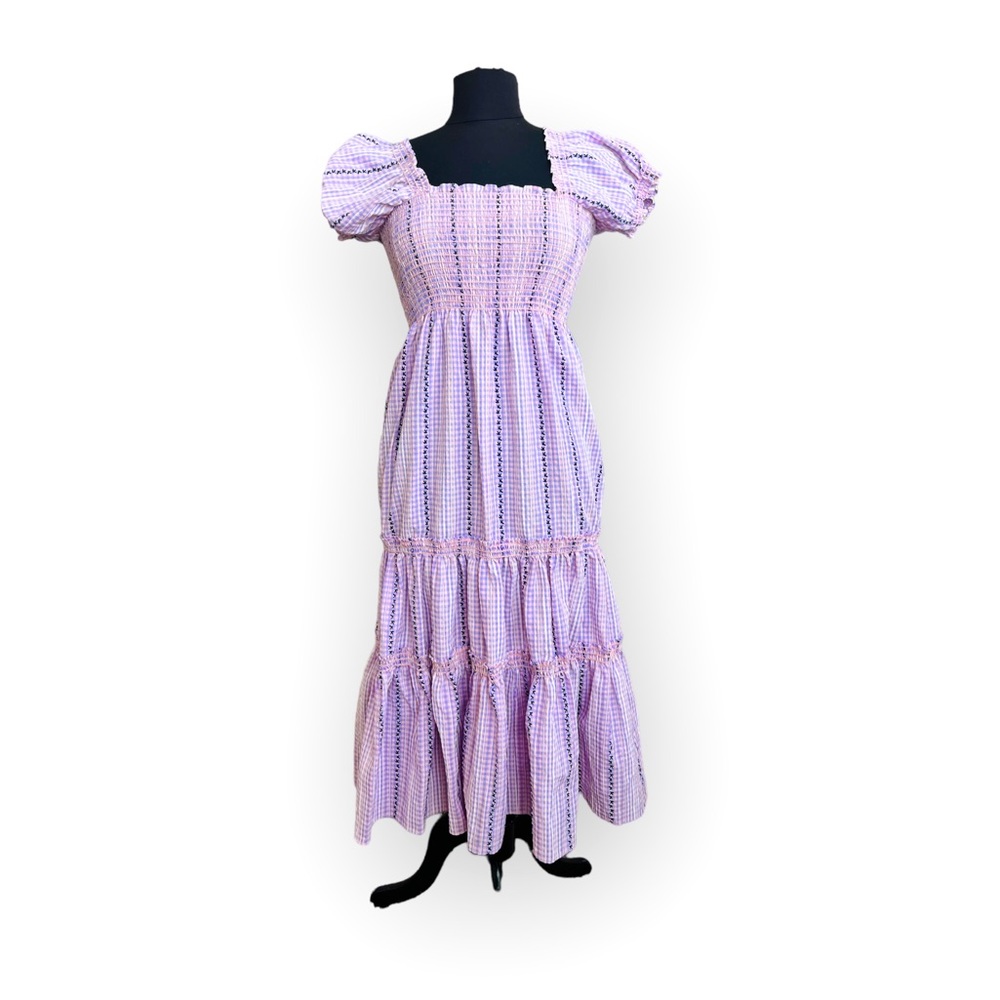 O.P. T. Women’s Gingham Pattern Midi Dress with Puffed Shoulders (Size XS)